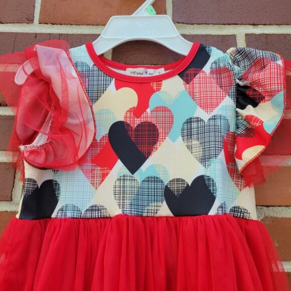 Girls - Orchid Lane Red Tulle Heart Dress - Size 6 - Picture 2 of 6